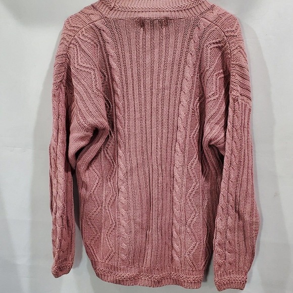 Vintage Casual Corner 80's Chunky Knit Ribbed V-Neck Pink Sweater Size Large - Picture 5 of 8